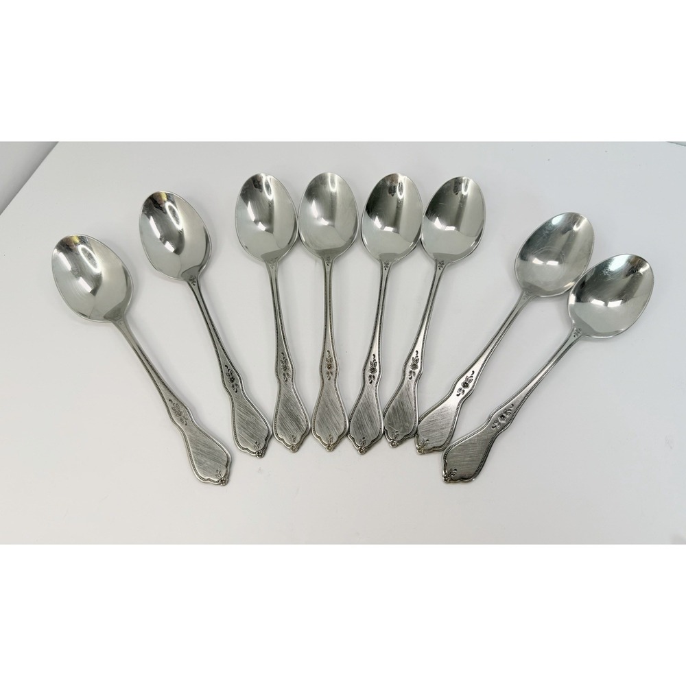 Oneida Morning Blossom Dinner Soup Spoons Profile Stainless Silverware Set of 8